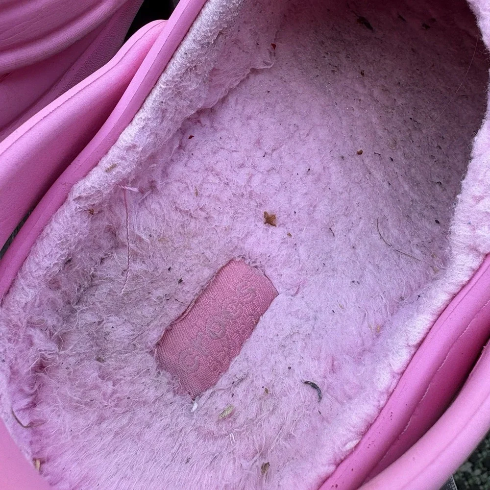 Crocs Kids J3 Pink Classic Fuzz Lined Clogs Cozicore Faux Fur